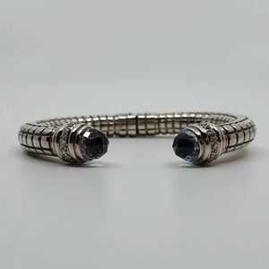 Charles Krypell Sterling Silver & 14KW Blue Topaz & Diamond Bracelet Bangle